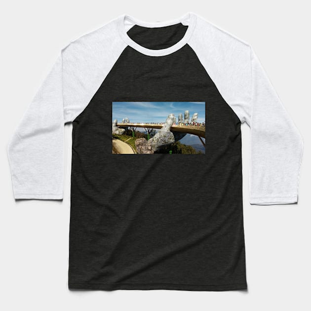 Golden Bridge Sculpture - Da Nang, Vietnam Baseball T-Shirt by GarryGreenwood